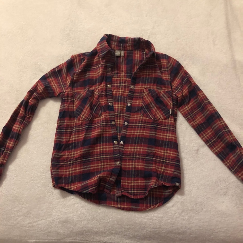 orange/black/burgundy flannel
